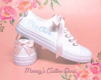 Custom Bridal Canvas Shoes | Personalised Wedding Trainers | Customised Wedding Pumps | Bride Sneakers | No Pearls | No Crystals | Bows