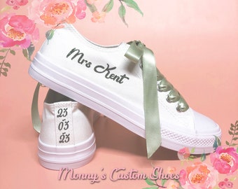 Custom Bridal Canvas Shoes | Personalised Wedding Trainers | Customised Wedding Pumps | Bride Sneakers | No Pearls | No Crystals | White