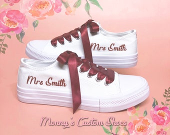Custom Bridal Canvas Shoes | Personalised Wedding Trainers | Customised Wedding Pumps | Bride Sneakers | No Pearls | No Crystals | White