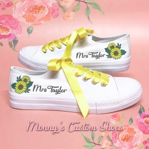 Benutzerdefinierte Braut Segeltuchschuhe | Personalisierte Sonnenblume Hochzeit Sneakers