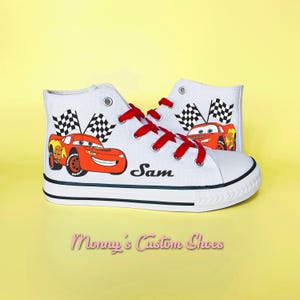 Boys Custom Lightning McQueen Canvas Shoes | Customised Kids Character Trainers | Personalised Disney Pixar Sneakers | Cars High Tops