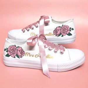 Custom Bridal Canvas Shoes | Personalised Rose Design Wedding Sneakers