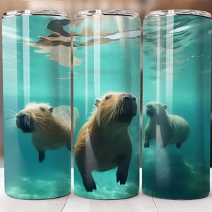 3D Capybara Friends Art, Instant Digital Download Only PNG, 20 oz and 30 oz Skinny Tumbler Wrap, Straight and Tapered, Sublimation Design