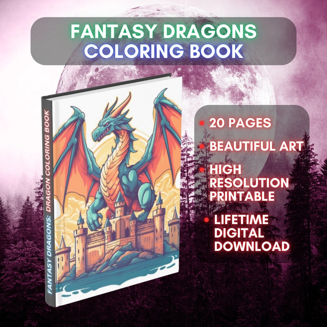 Magical Dragon Coloring Book: Printable Grayscale Coloring Pages for ...