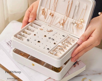 Multi-Layered Leatherette Jewelry Box, Showcase and Organize Rings, Earrings, Necklaces, and Bracelets in Travel Storage Display