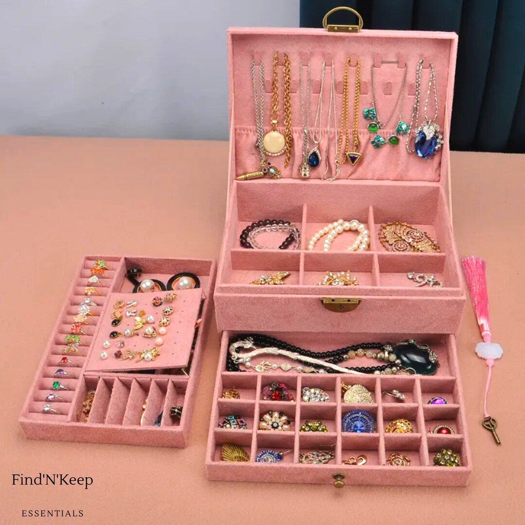 Velvetlined Multilayer Jewelry Organiser With Lock, Spacious Storage