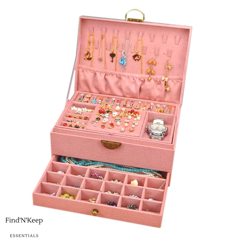 Velvetlined Multilayer Jewelry Organiser With Lock, Spacious Storage