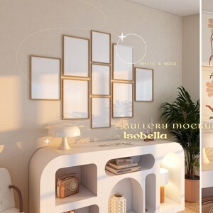 Galerie Wand Mockup, Holz Vertikale Rahmen, Boho DIN A Druck Mockup, Wand Kunst Digitale PSD Poster Vorlage, Nordisches Trendy Modernes Interieur