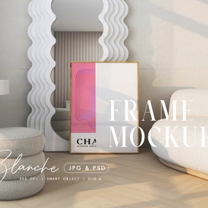 Poster Mockup, Vertical Wood Frame, DIN A Print Mockup, Digital Wall Art PSD Template, Realistic Modern Trendy Nordic Interior