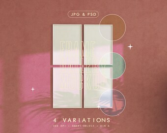 4 Four Frames Mockup, DIN A Vertical Poster Gallery Wall, Colorful Editable PSD Photopea Print Template, Minimalist Wall Art Display