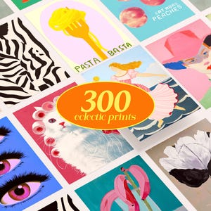 Pacchetto Wall Art di 300 poster stampabili, uso commerciale e personale per l'arredamento della casa, arte massimalista, arte digitale moderna retrò pronta per la stampa