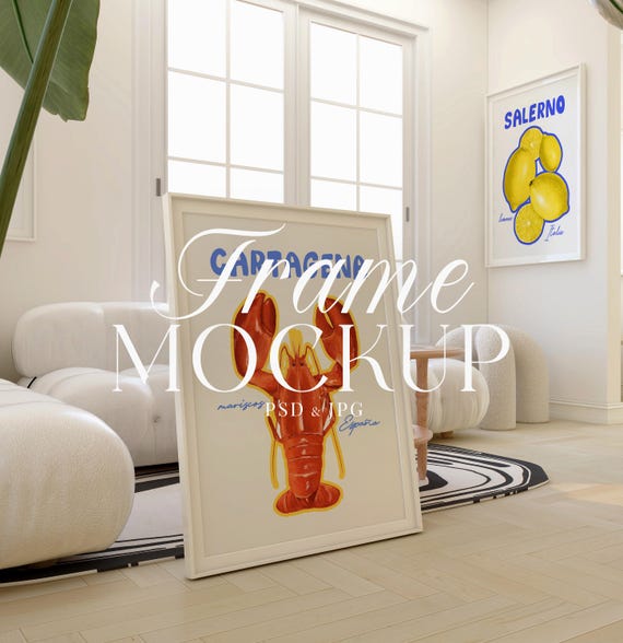 Poster Mockup in Nordic Interior, Unique Frame Mockup, PSD Artwork Template in Scandi Room, DIN A Picture Mockup, Minimalist Boho Room