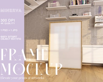 Wood Frame Artwork Mockup: Retro Interior Display (PSD & JPG)