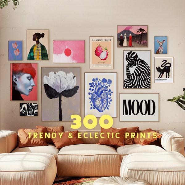 Art Gallery Set, Digital Prints for Home Decor, 300 Eclectic Posters Bundle, Maximalist Wall Art, Modern Vintage Digital Posters Set