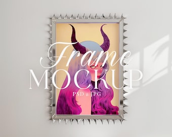 Halloween Art Mockup: Metallic Frame, Silver Chrome Poster Display (PSD & JPG)