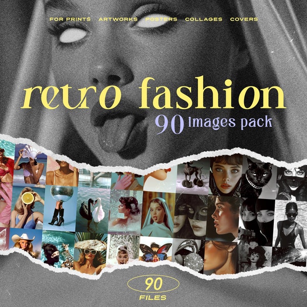Imágenes de moda retro, mujeres vintage y elementos para impresiones, obras de arte, carteles, collages, paquete de diseño de medios mixtos femeninos de moda Y2K de los años 90 y 80