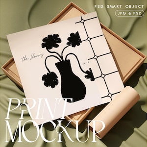 Quadratisches Kunstmodell, flaches Postermodell, 1: 1-Nahaufnahme Kunstwerk, Luftaufnahme leeres Bild Mockup, einfache Smart Layer PSD-Vorlage