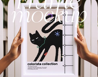 Poster Mockup with Person Hands Holding Frame, Vertical A3 PSD Print Template, Thick White Picture Frame, Wall Art with people outdoor