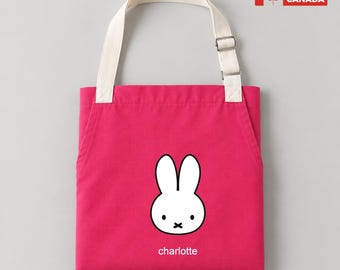 Miffy Embroidered Apron – Handmade in Toronto | Custom Colours | Adjustable Neck | Kitchen Apron and Gift for Baker or Gardener