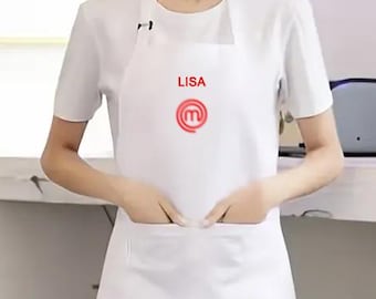 Customized MasterChef Apron - 100% Cotton White Bib Apron | Gifts for Cooks, Bakers | Made in Canada