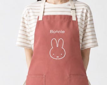 Miffy Embroidered Apron – Handmade in Toronto | Custom Colours | Adjustable Neck | Kitchen Apron and Gift for Baker or Gardener