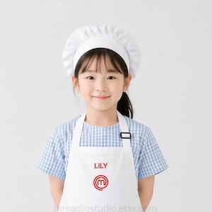 Custom Master Chef Kids Chef Apron with Chef Hat | Personalized Gift | White