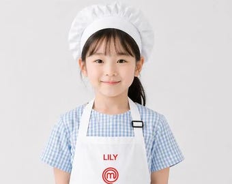 Custom Master Chef Kids Chef Apron with Chef Hat | Personalized Gift | White