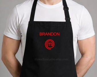 100% Cotton Personalized Black Chef Apron for Him and Her | Made in Canada