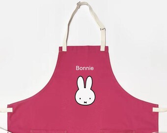Miffy Embroidered Apron – Handmade in Toronto | Custom Colours | Adjustable Neck | Kitchen Apron and Gift for Baker or Gardener