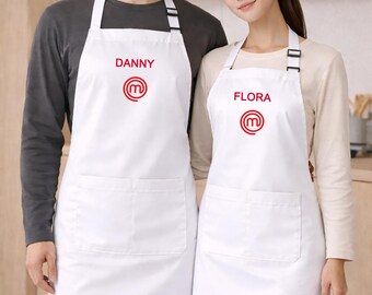 Master Chef Personalized Couple’s Apron Set | White Bib Apron, 2-Pack, 100 Polyester & Lightweihgt