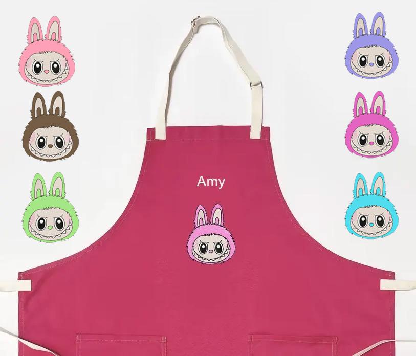 Labubu Apron – Free Embroidery, Handmade in Toronto | Adjustable Neck | Two Pockets | Fun Gift for Artists, Bakers & Collectors