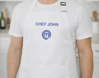 White MasterChef Apron Custom Colors - 100% Polyester - Lightweight - Gift for Cooks