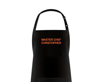 Personalized Master Chef Aprons | 100% Polyester Black Bib Apron |  Gift Ideas for Cooks, Husband and Wife