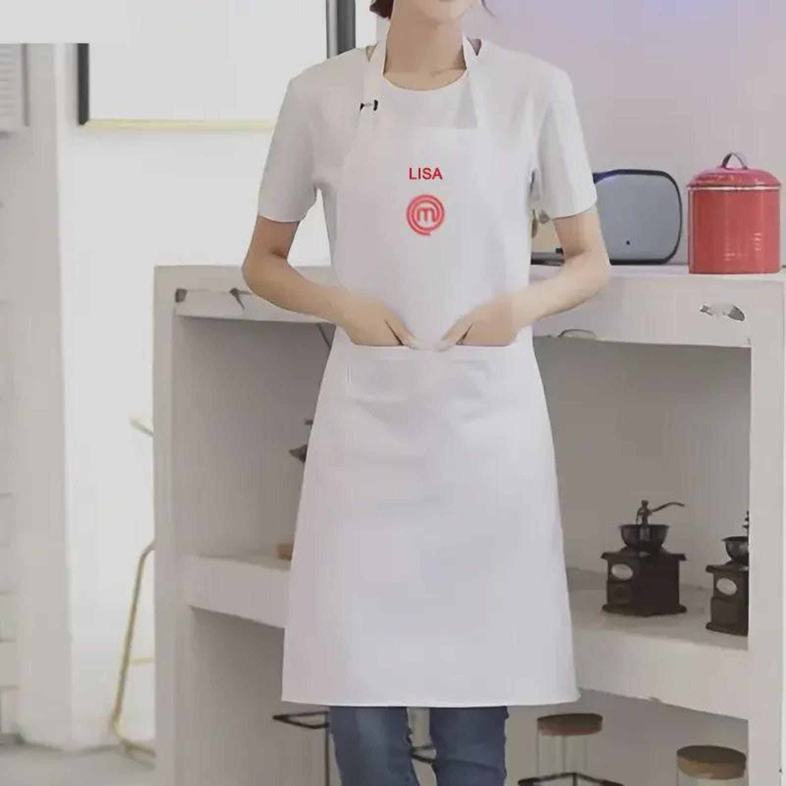 Coffee, Tea or Me Taupe White Master Chef Half Cotton Apron 86 x 96 cm main image 1