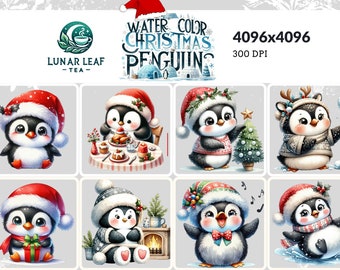Christmas Penguin Clipart - Cute Christmas Penguins, Holiday Digital Art, Commercial Use, Festive Penguin Series - 19 PNG