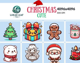 Cute Christmas Clipart - 16 PNG - Christmas Angel penguin bell, gift box, tree, Santa Claus, gingerbread, Transparent Background