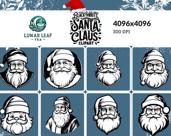 Black and White Santa Claus, Christmas Hand-Stamped Clipart style, 50 PNG, decors, Unique Designs, Commercial Use