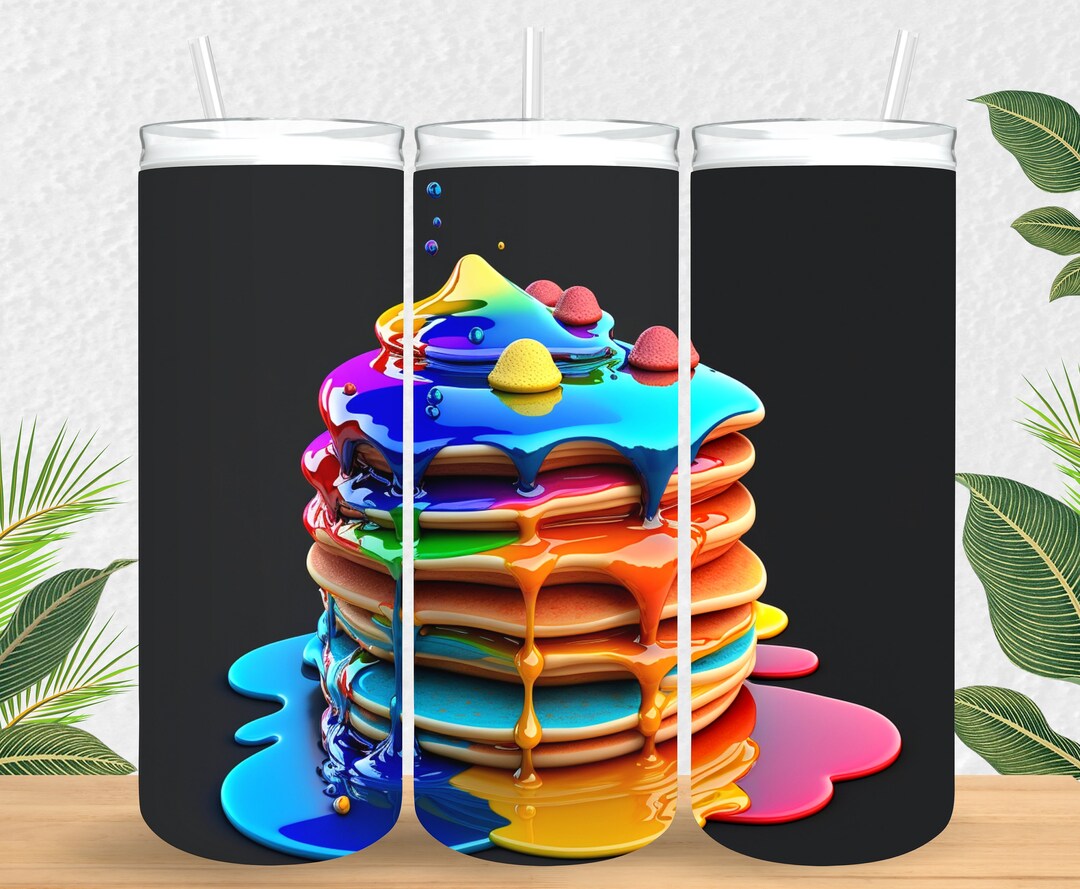 3D Rainbow Colors Pancakes Food Art 20 Oz Skinny Tumbler Sublimation