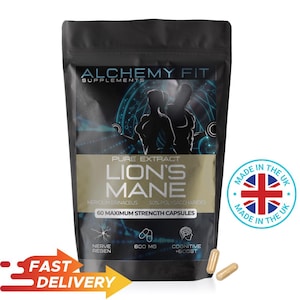 Lionsmane Mushroom Capsules 600mg | High Potency 20:1 Extract - 12000mg equivalent