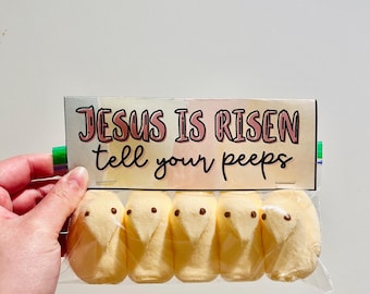 Jesus Is Risen Tell Your Peeps | Church Easter Basket Gift Treat Bag Topper Tags | He Has Rose | Printable Instant Digital Download PDF File