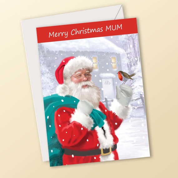 Realistic Santa Christmas Card for Mum, Christmas Snow Scene