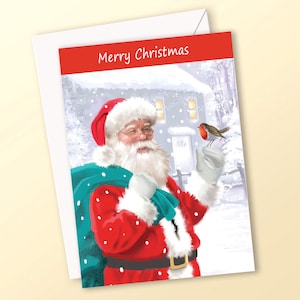 Cartão de Natal realista do Papai Noel, cartão de felicitações de Natal, cartão de Natal do Papai Noel, cartões de Natal, cartão com cena de neve de Natal.