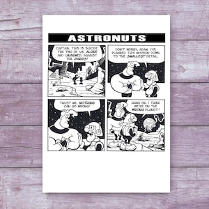 Astronautas - El planeta equivocado. Divertida tarjeta de felicitación con forma de tira cómica para cualquier persona y en cualquier momento.