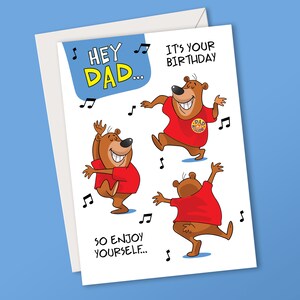 Grappige verjaardagskaart voor vader. Papa's beste danspasjes achter gesloten deuren. Grappige vader Geniet ervan...