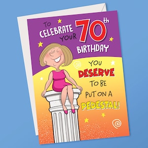 Mujer divertida que cumple 70 años. Mereces que te pongan en un pedestal.