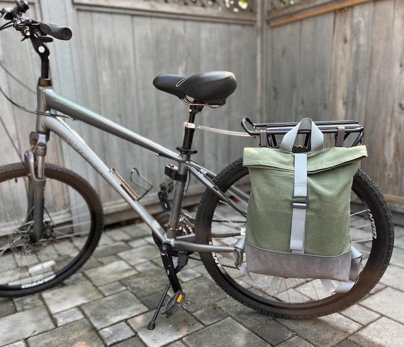 Backpack On Bike Rear Rack Waxed Canvas Backpack: Roll Top Design Optional Bike Attachment - Etsy ...