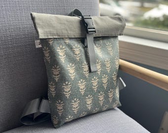 Oilcloth Roll Top Backpack: Waxed Canvas Rucksack Commuter