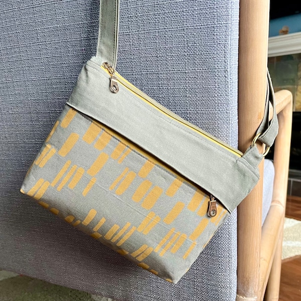 Waxed canvas crossbody bag: yellow/grey combination or custom order