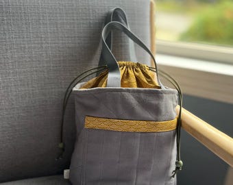 Japanese canvas quilted lunch bag with drawstring
