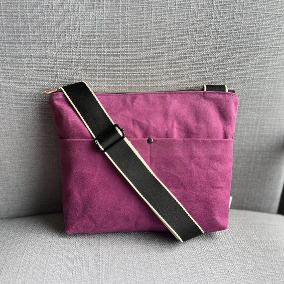 Waxed Canvas Crossbody Bag: Rich Plum Colour - Etsy display picture 1